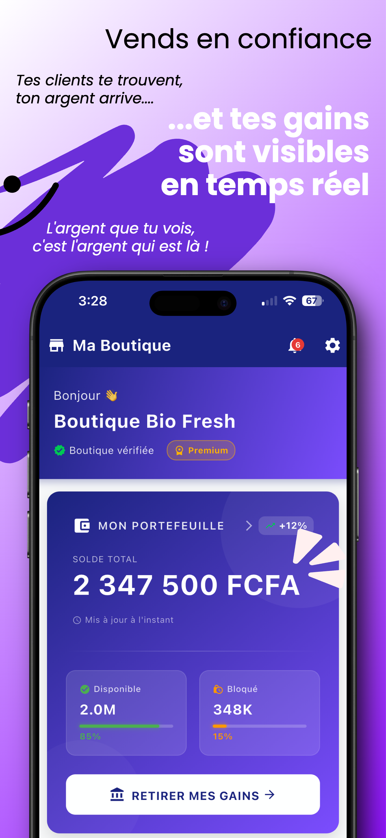 Tableau de bord vendeur sur Nevo Market
